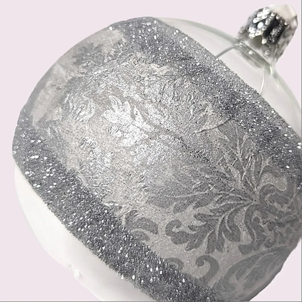 Crate&Barrel Clear Blown Glass Metallic Paper Wrapped Christmas Tree Ornament